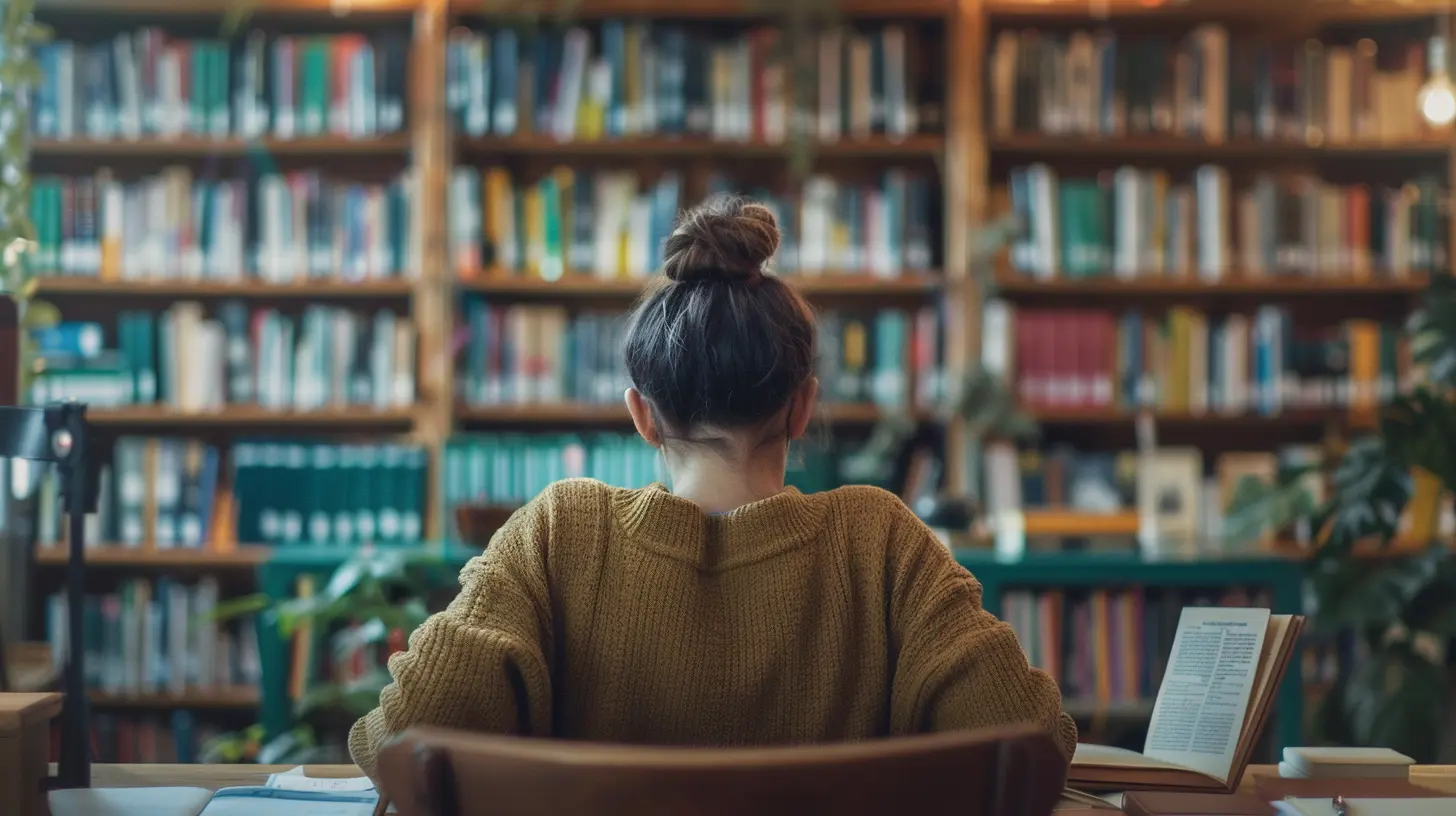 Person schreibt Buch am Schreibtisch